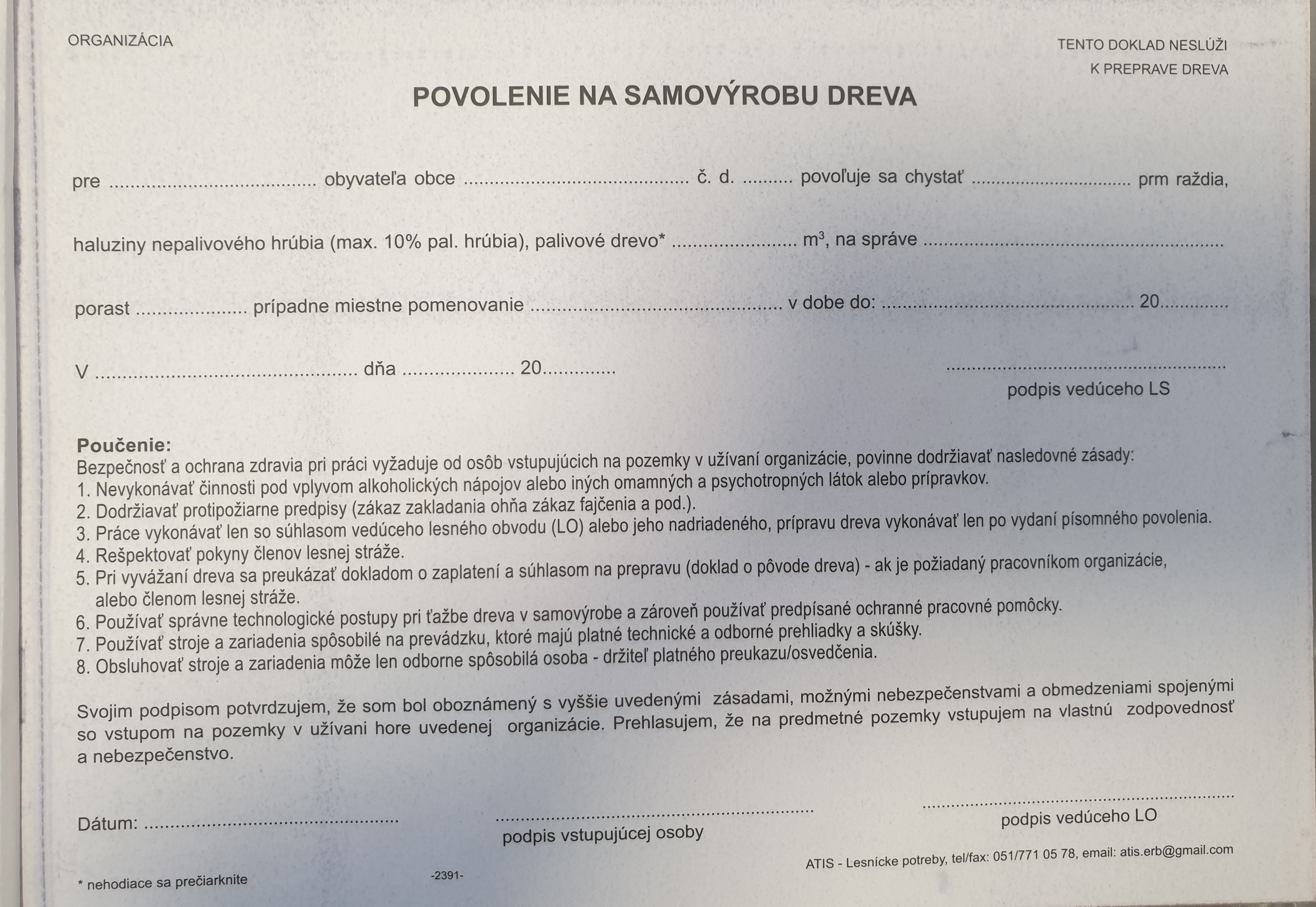 Povolenie na samovýrobu dreva