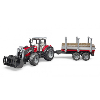 Detská hračka - Massey Ferguson 7480 s čelným nakladačom a prepravníkom dreva - Bruder 2046