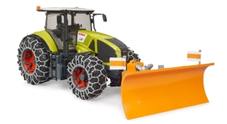 Claas Axion 950 so snehovými reťazami a pluhom - Bruder 3018